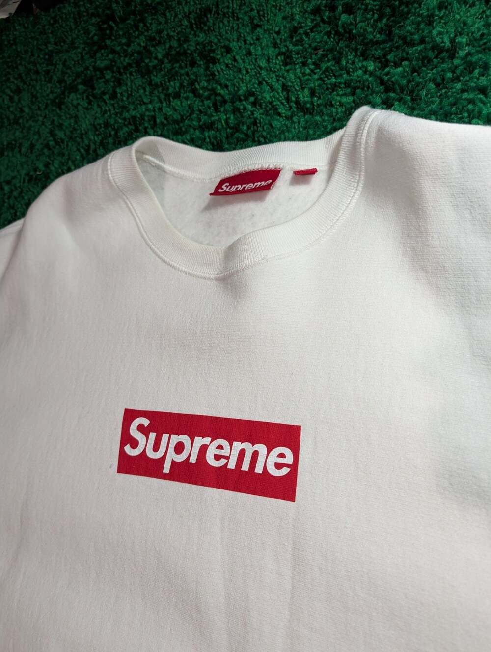 Supreme Washed Box Logo Crewneck White Sweatshirt
